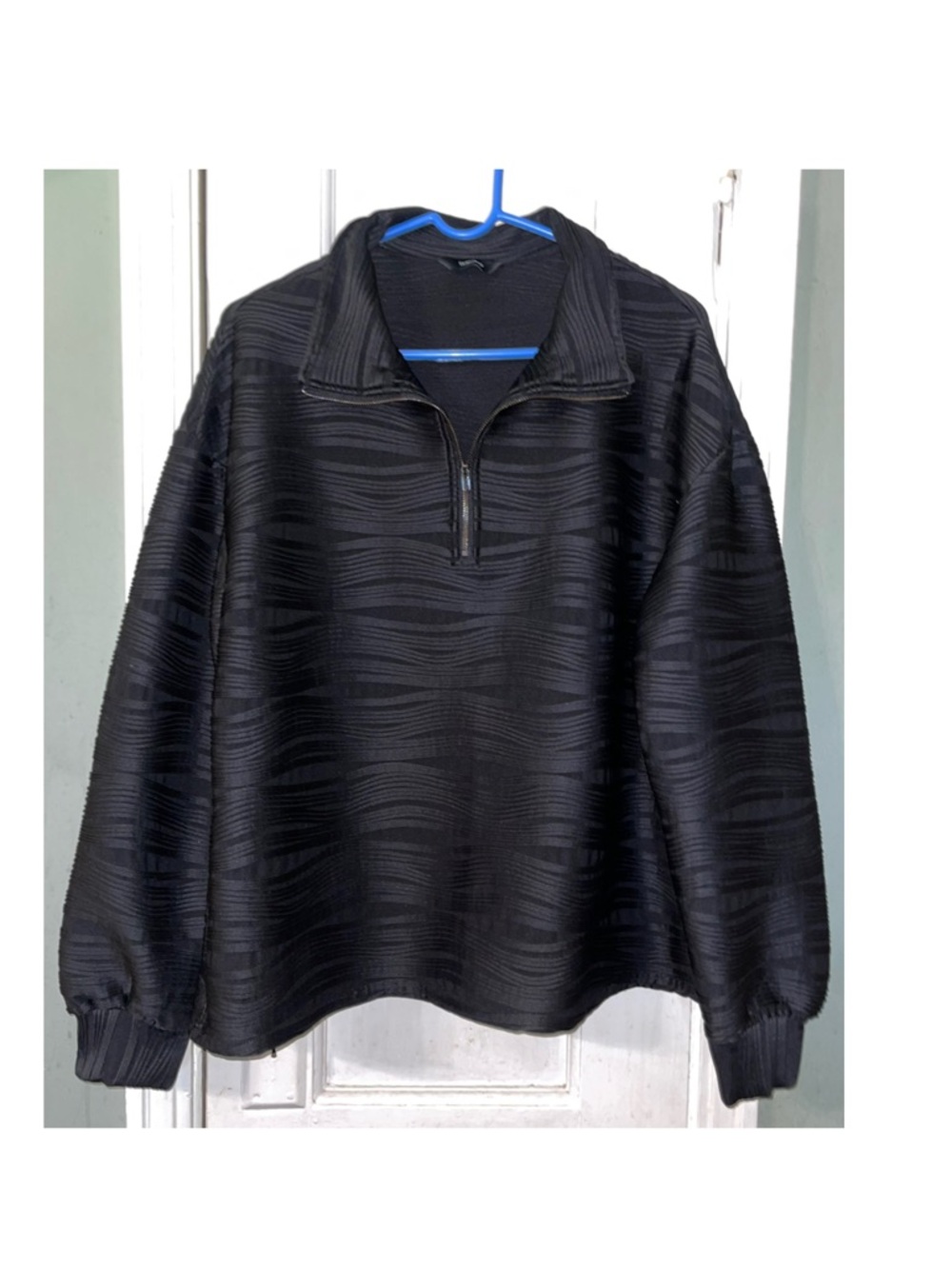Black Half-Zip Textured Pullover Sweatshirt - Women's